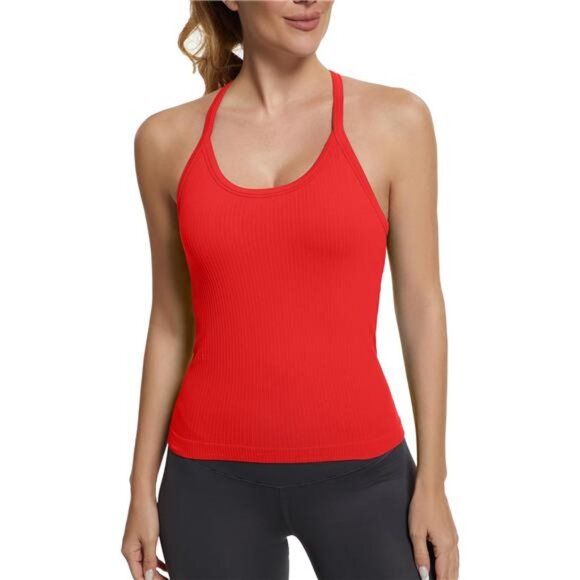 Seamless Workout Tank Tops with Built in Bra，Racerback Athletic Tank - Picture 2 of 5
